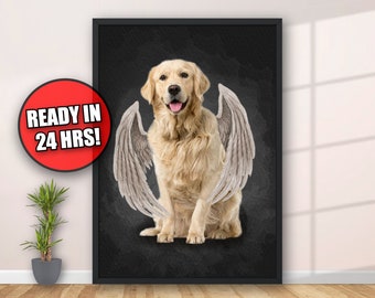 Personalised Pet Memorial Portrait, Pet Portrait with Angel Wings, Pet Loss Gift, Portrait from Photo, Pet Wall Art, Pet Illustration