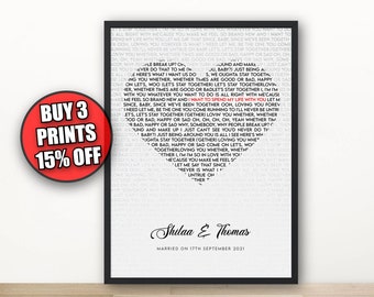 Personalised Heart Song Lyrics Prints, Custom Song Lyrics Wall Art, First Dance Lyrics, Song Lyrics Gift, Wedding Anniversary Gifts