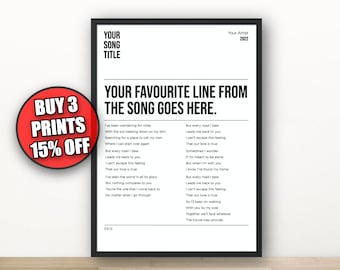 Custom Song Lyrics Print, Song Lyrics Wall Art, Personalised Lyrics Print, Gift For Music Lover, Anniversary Gift, Song Wall Decor