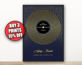 Custom Vinyl Song Lyrics Prints, Song Lyrics Wall Art Anniversary, First Dance Lyrics, Favourite Song Lyrics, Song Lyrics Gift, Wedding Gift