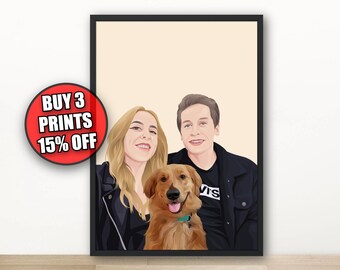 Personalised Family Portrait, Fathers Day Gift, Home Wall Art, Custom Illustration Print, Family Gift Illustrated, Family Sketch