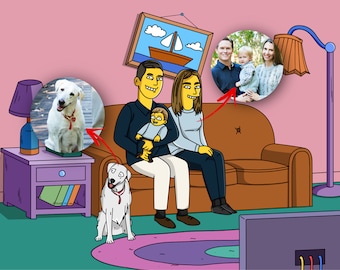 Personalised Simpsons Family Portrait, Custom Simpsons Portrait, Family Portrait, Portrait from Photo, Simpsons Gift, Wall Art Décor Print