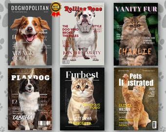 Personalised Pet Magazine Cover, Custom Pet Portrait, Personalised Dog Poster, Portrait from Photo, Pet Illustration, Dog Lover Gift