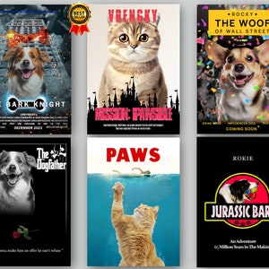 Poster di film per animali domestici personalizzato, ritratto di animali domestici personalizzato, poster di film per cani, poster di cani personalizzato, ritratto da foto, stampa di cani divertenti