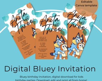 Invitación de cumpleaños para niños - archivo digital editable Azul
