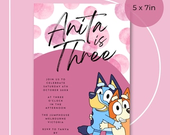 Invitación de cumpleaños para niños - archivo digital editable Rosa