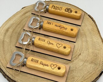 Flaschenöffner für Papa zum Vatertag aus Holz - Personalisiert mit Wunschtext - Bieröffner für Opa - Lasergravur