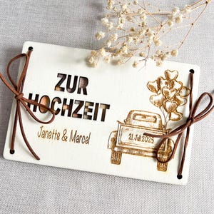 Hochzeitsgeschenk personalisiert – Geldgeschenk Karte für Hochzeit oder Jubiläum – Geschenk für Brautpaar – Karte aus Holz - Hochzeitsauto