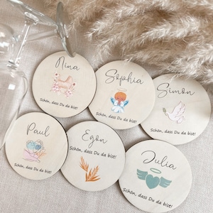 Untersetzer mit Name - Platzkarte personalisiert für Taufe - Babyparty Glasuntersetzer - Tieschdeko - Gastgeschenk - UV-Druck Taufe