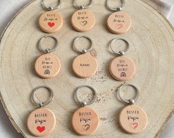 Keyring for Mother's Day Father's Day - made of wood, colorfully printed - pendant mom or dad - UV print