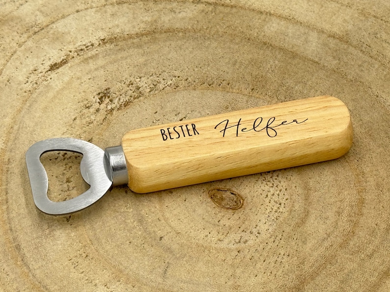 Abridor de botellas para papá para el Día del Padre hecho de madera abridor de cerveza para el abuelo impresión UV colorida Bester Helfer