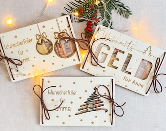 Geldgeschenk Weihnachten personalisierte Holzkarte | Weihnachtskarte aus Holz mit Name | Geschenkidee Weihnachten –  Motiv 2