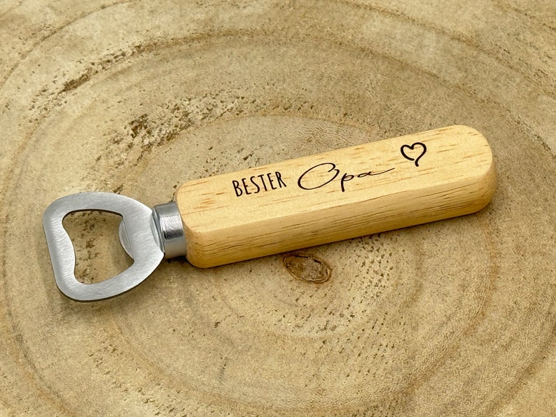 Bottle opener for dad for Father's Day made of wood beer opener for grandpa colorful UV print Bester Opa Herz sch