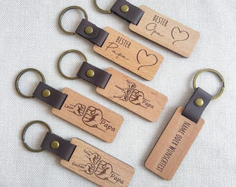 Schlüsselanhänger Geschenk zum Vatertag für Papa aus Holz - Personalisiert mit Name oder Wunschtext - Bester Papa Schlüsselanhänger für Opa