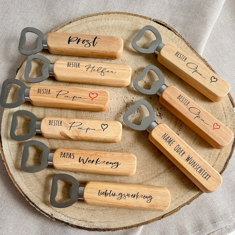 Bottle opener for dad for Father's Day made of wood beer opener for grandpa colorful UV print Leer ohne Druck