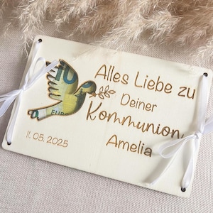 Kommunion Geldgeschenk Karte aus Holz – Geschenk  Konfirmation – Personalisiert Laser graviert mit Name und Datum – kreatives Geschenk Taube