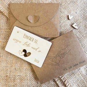 Liebes Visitenkarten | Geschenk für ihn für sie zum Geburtstag Karten aus Holz | Karte Herz Brieftasche | Gravierter Geschenkumschlag Laser