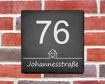 Slate house number – street name – door sign – 20 x 20 cm – slate sign high-quality UV print – motif house 1