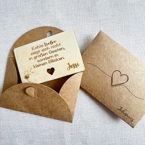 Liebes Visitenkarten | Geschenk für ihn für sie zum Geburtstag Karten aus Holz | Karte Herz Brieftasche Gravierter Geschenkumschlag Laser 2