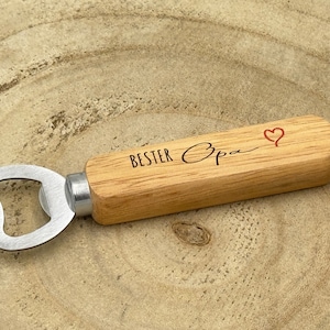 Bottle opener for dad for Father's Day made of wood beer opener for grandpa colorful UV print Bester Opa Herz rot