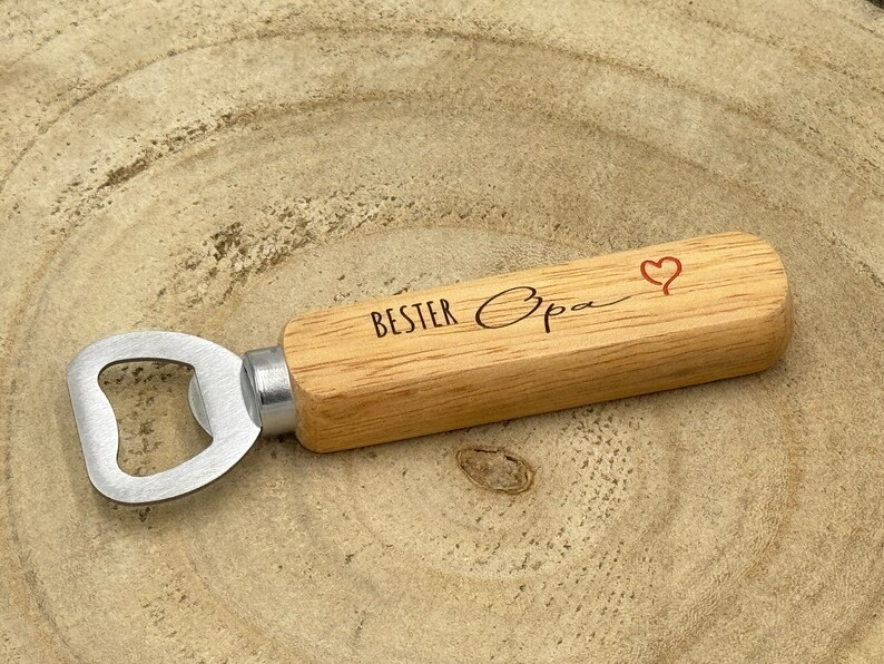 Bottle opener for dad for Father's Day made of wood beer opener for grandpa colorful UV print Bester Opa Herz rot