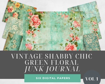 Shabby chique groene bloemen ongewenste dagboek digitaal papier, bloemen 6 digitale papiersoorten, Paper Craft, collagevellen, digitale downloads, dagboekpagina's