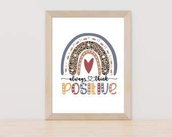 Boho Rainbow Print, Nursery Decor, Kids Decor, Printable Wall Art, Digital Download, Playroom Decor, Rainbow Printable, Always Be Positive