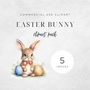 Watercolor Easter Bunny Clipart Pack, Clipart for commercial use, Transparent PNGs, Bunnies With Flowers Clipart, Eggs