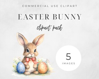 Watercolor Easter Bunny Clipart Pack, Clipart for commercial use, Transparent PNGs, Bunnies With Flowers Clipart, Eggs