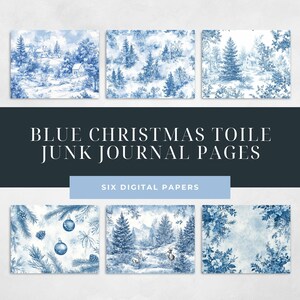 Weihnachten Blaue Toile Junk Journal Seiten, Blaue Toile Papiere, Papierhandwerk, Collage Sheets, Digitale Downloads, Journal Seiten