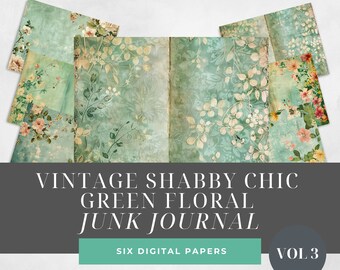 Shabby chique groene bloemen ongewenste dagboek digitaal papier, bloemen 6 digitale papiersoorten, Paper Craft, collagevellen, digitale downloads, dagboekpagina's