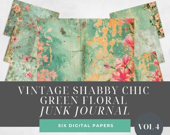 Shabby chique groene bloemen ongewenste dagboek digitaal papier, bloemen 6 digitale papiersoorten, Paper Craft, collagevellen, digitale downloads, dagboekpagina's