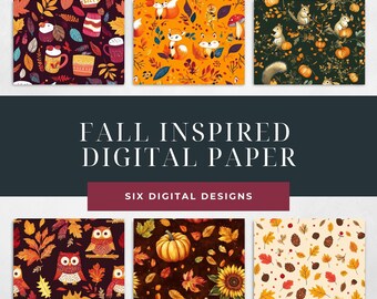 Autumn Digital Paper Pack, Fall Leaves Scrapbook Paper, Thanksgiving Backgrounds, Rustic Autumn Patterns, Harvest Digital Download