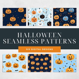 Halloween Pumpkins Seamless Pattern, Halloween 6 Digital Papers, Paper Craft, Collage Sheets, Digital Downloads, Pumpkins Digital Paper
