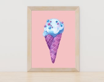 Ice cream wall art, girl's bedroom decor, pastel ice cream poster, watercolour dessert wall art, dessert printable, digital download