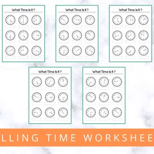 Telling Time Printable, Clock Worksheets, Learning Activity For Kids, Printable Worksheets, Digital Download