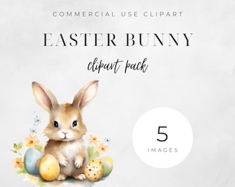 Watercolor Easter Bunny Clipart Pack, Clipart for commercial use, Transparent PNGs, Bunnies With Flowers Clipart, Eggs