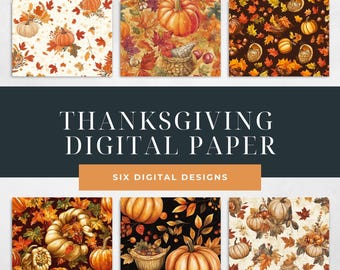 Cyfrowy papier na Święto Dziękczynienia, jesienny papier do scrapbookingu, jesienny wzór, zbiory do druku, tło dyni, bezszwowy wzór na Święto Dziękczynienia