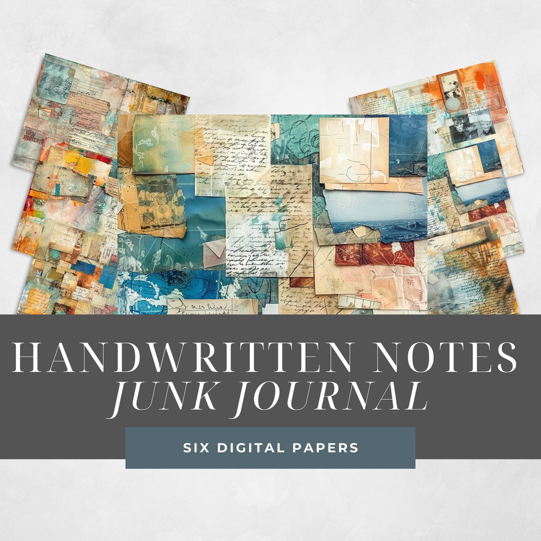 Handwritten Notes Junk Journal Digital Paper, Handwritten 6 Digital ...