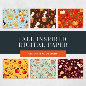 Autumn Seamless Paper Pack, Fall Digital Backgrounds, Harvest Seamless Patterns, Seasonal Scrapbook Paper, Rustic Autumn Design Pack