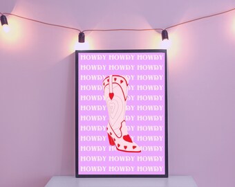 Estampado de botas vaqueras rosas: Decoración de habitación estilo western (descarga digital)