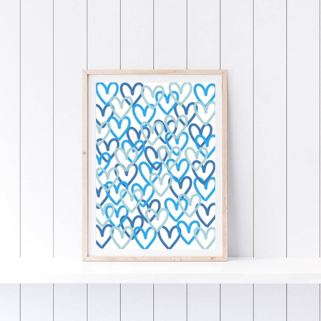 Blue Heart Wall Art Preppy Wall Art Blue Art Print Etsy