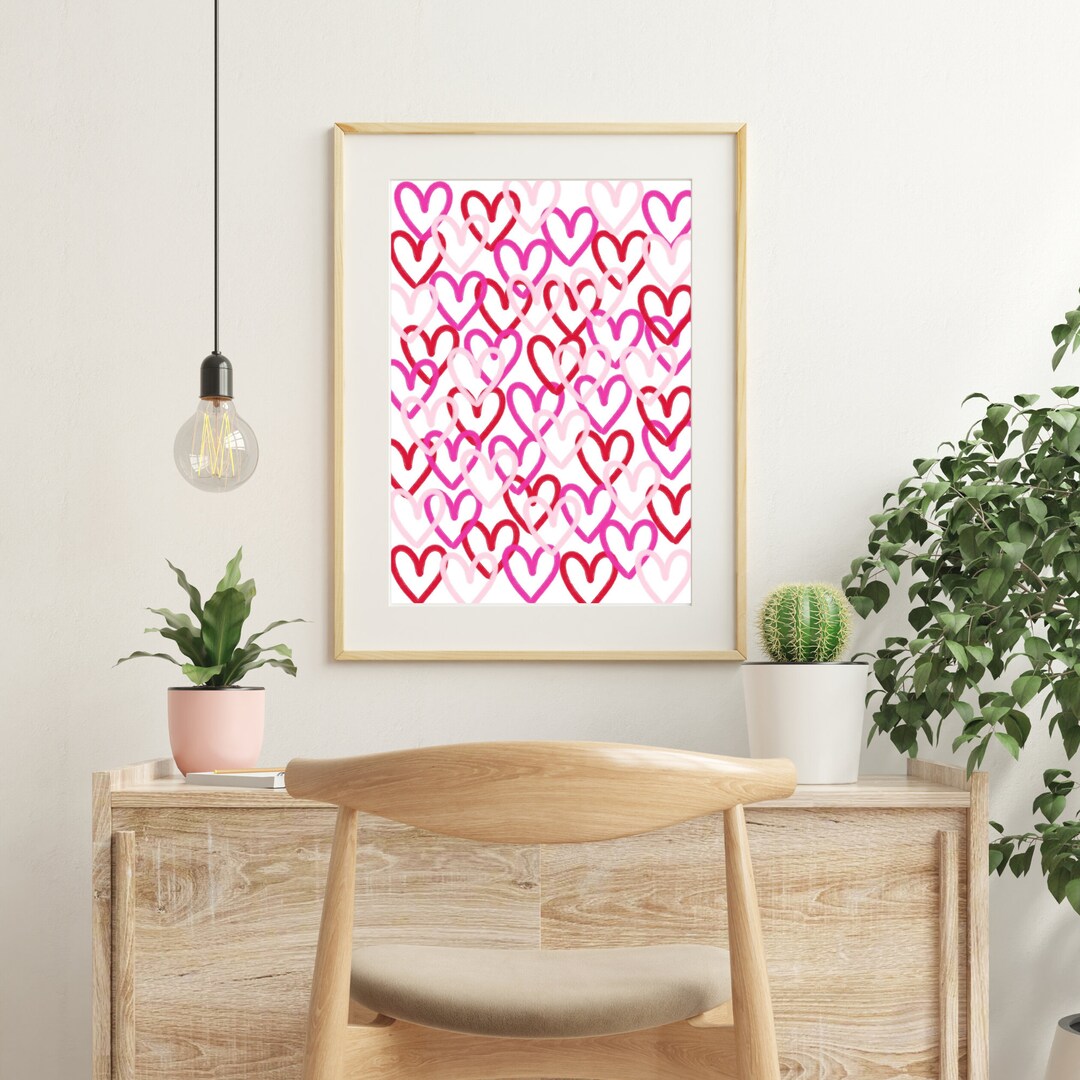 Pink Heart Wall Art Preppy Wall Art Pink Art Print Etsy