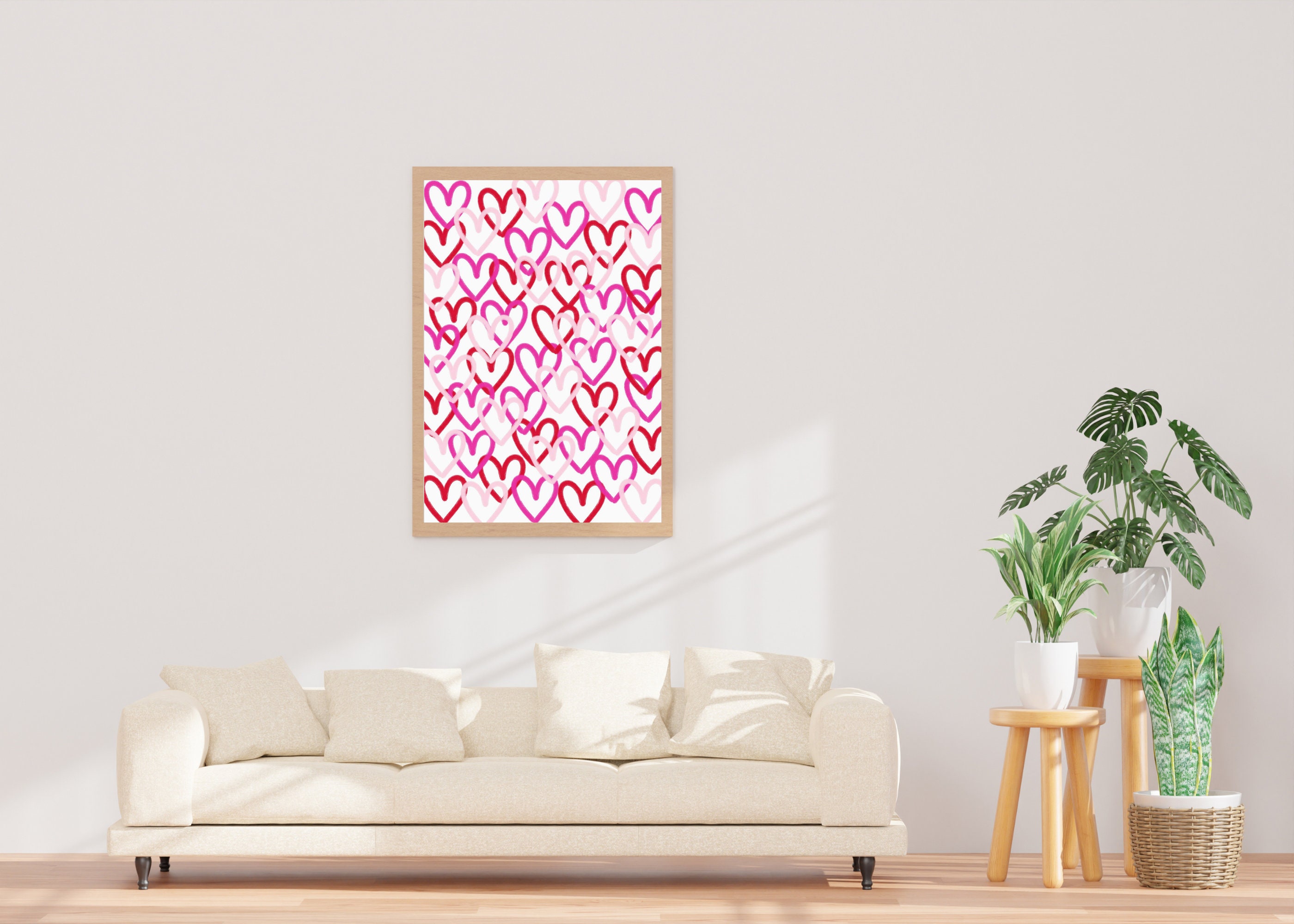 Pink Heart Wall Art Preppy Wall Art Pink Art Print Pastel Hearts Trendy