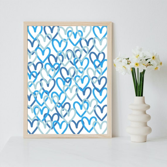 Blue Heart Wall Art Preppy Wall Art Blue Art Print Etsy