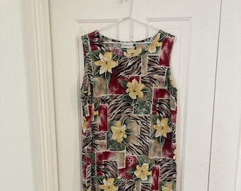Vintage Retro ‘Millers’ Hibiscus Flower Leoprint Print Women’s Dress | Floral Animal Print | Splits