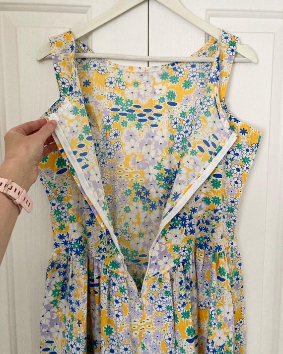Retro Vintage Handmade Yellow and Blue Floral Sum… - image 5