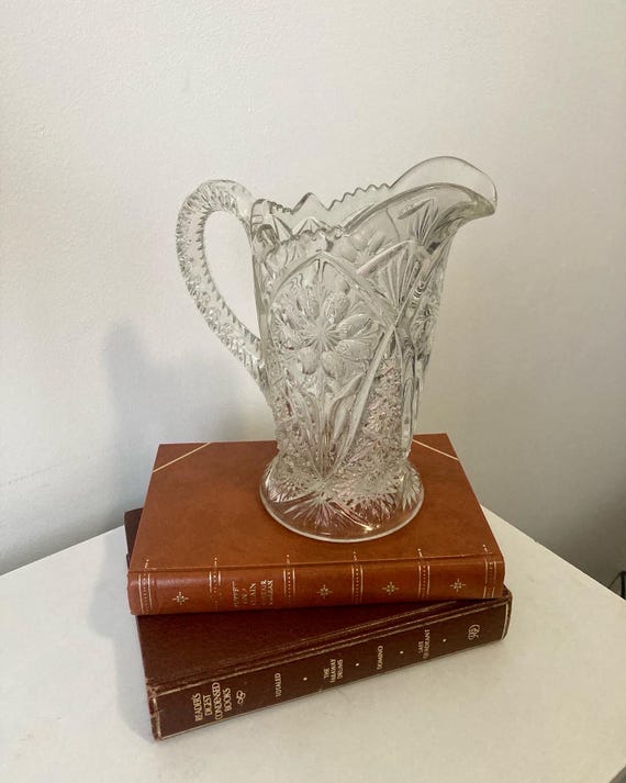Vintage Federal Glass Pitcher | Cosmos Daisy Design, Milk Jug