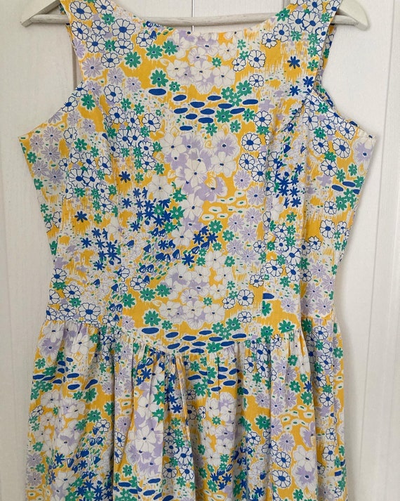 Retro Vintage Handmade Yellow and Blue Floral Sum… - image 2