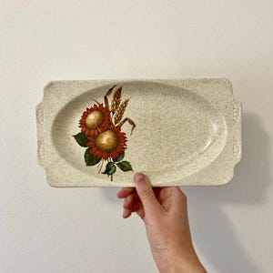 Vintage ‘Wood & Sons’ Capella Floral and Wheat Speckled Ceramic Serving Plate | Burslam, England | Serving Dish | Unique Gift Idea